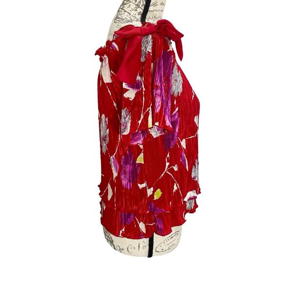 NEW Banana Republic Women's Blouse Red Satin Floral Bow Off-the-Shoulder Top XS - Picture 8 of 10